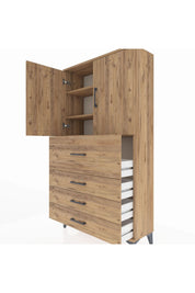 Arges Dolap 3 Raflı 4 Çekmeceli 2 Kapaklı 88x30x163 Çam-Çam