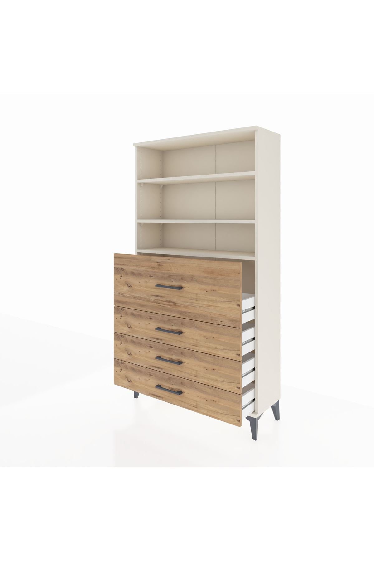 Arges Dolap 3 Raflı 4 Çekmeceli 88x30x163 Aytaşı-Çam