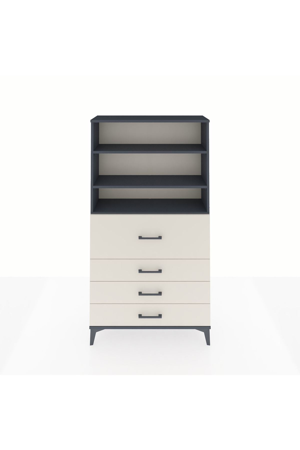 Arges Dolap 3 Raflı 4 Çekmeceli 88x30x163 Antrasit-Aytaşı