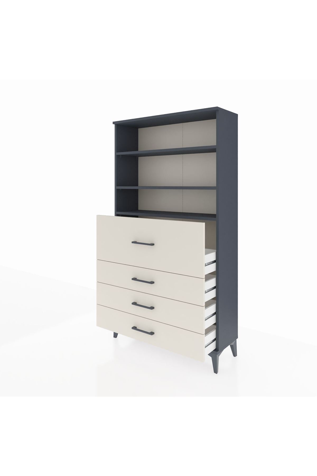 Arges Dolap 3 Raflı 4 Çekmeceli 88x30x163 Antrasit-Aytaşı