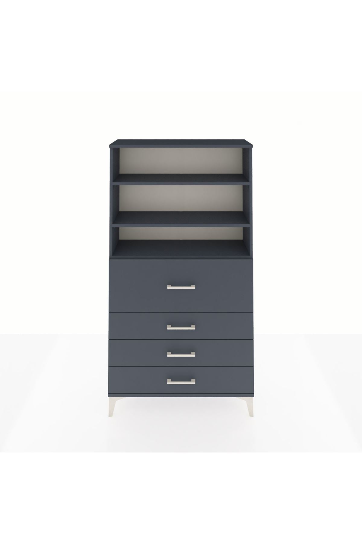 Arges Dolap 3 Raflı 4 Çekmeceli 88x30x163 Antrasit-Antrasit