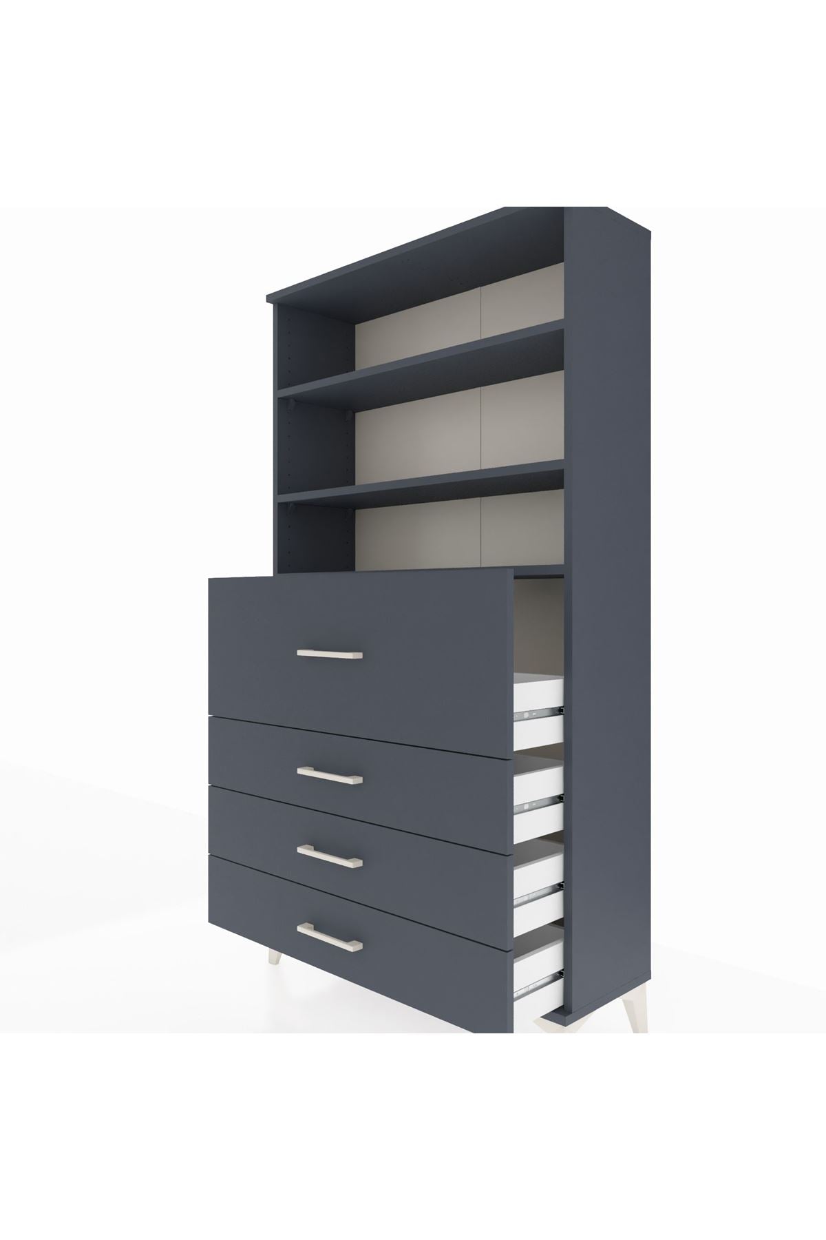 Arges Dolap 3 Raflı 4 Çekmeceli 88x30x163 Antrasit-Antrasit