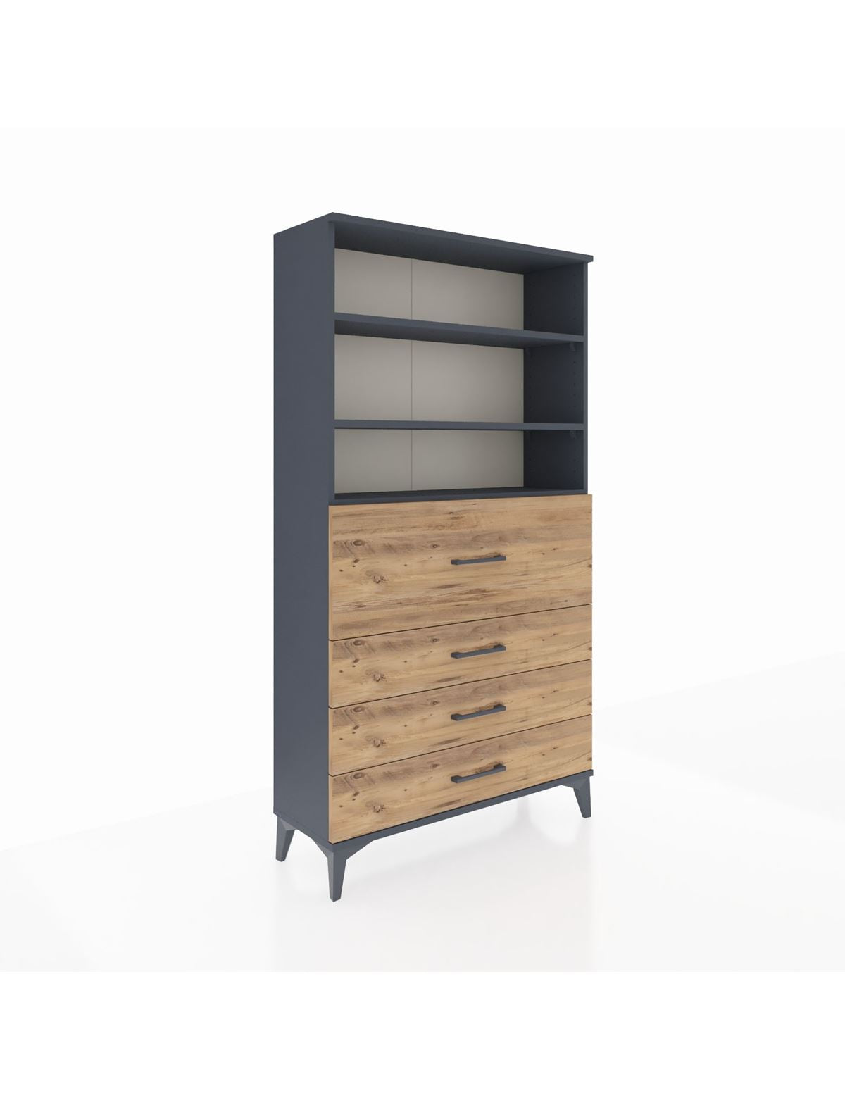 Arges Dolap 3 Raflı 4 Çekmeceli 88x30x163 Antrasit-Çam