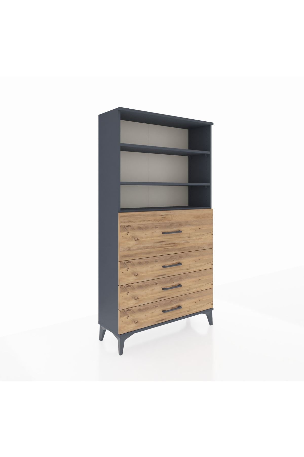 Arges Dolap 3 Raflı 4 Çekmeceli 88x30x163 Antrasit-Çam