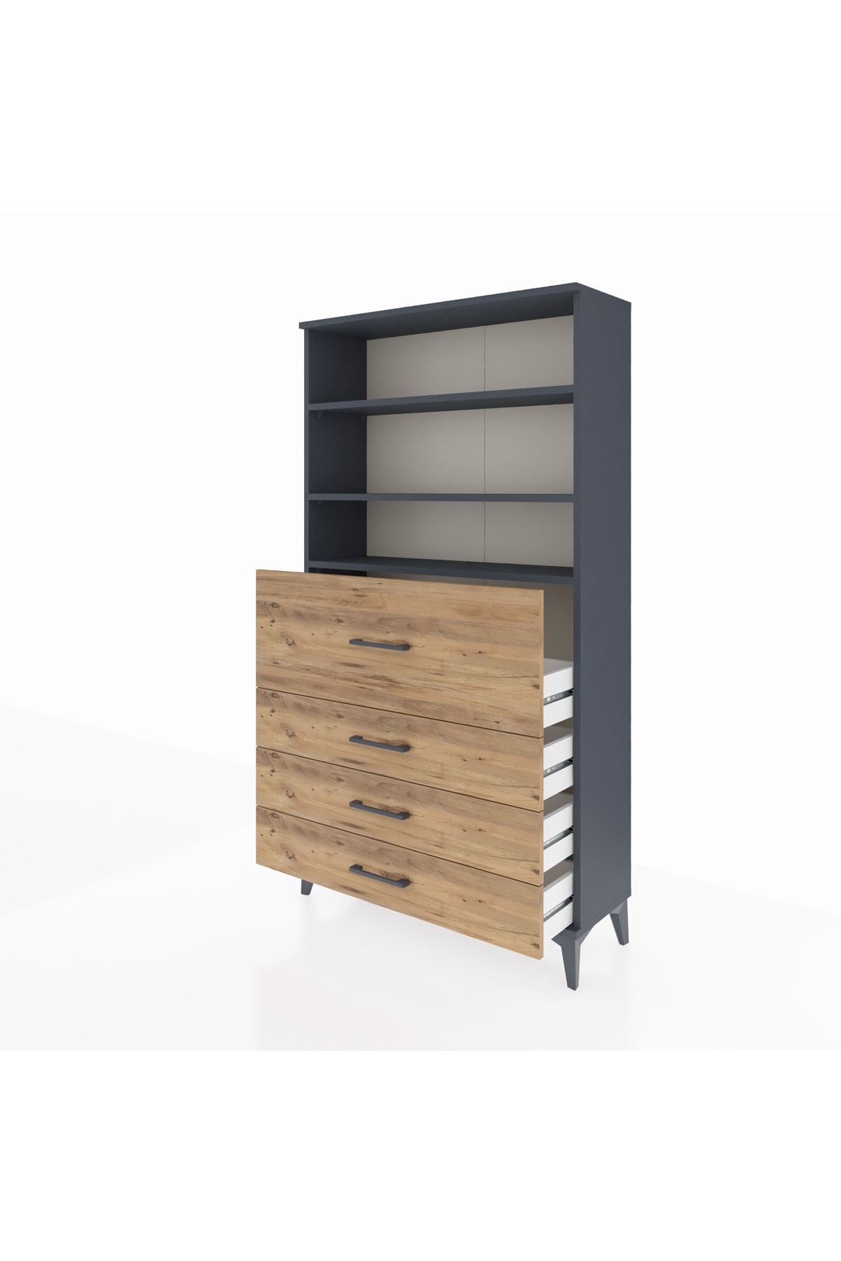 Arges Dolap 3 Raflı 4 Çekmeceli 88x30x163 Antrasit-Çam