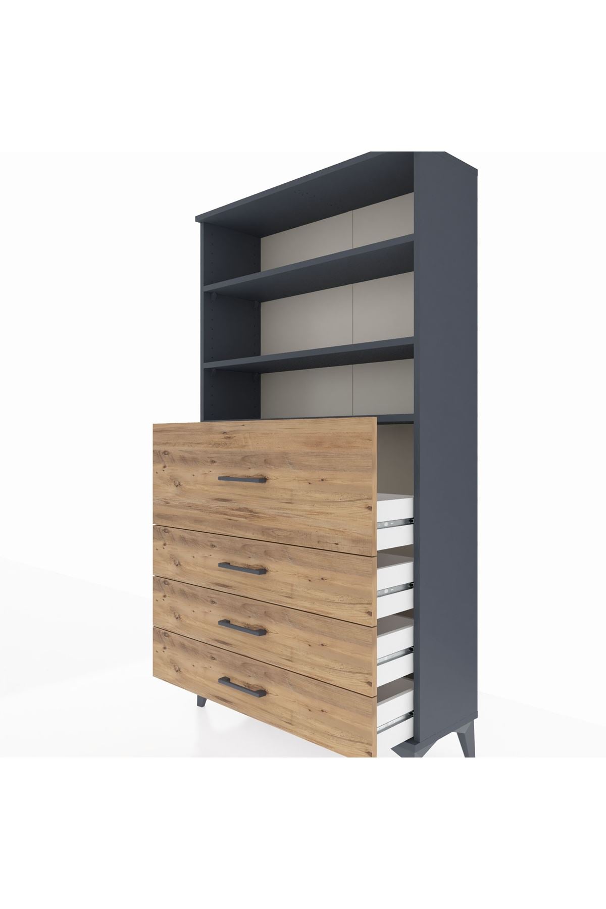 Arges Dolap 3 Raflı 4 Çekmeceli 88x30x163 Antrasit-Çam