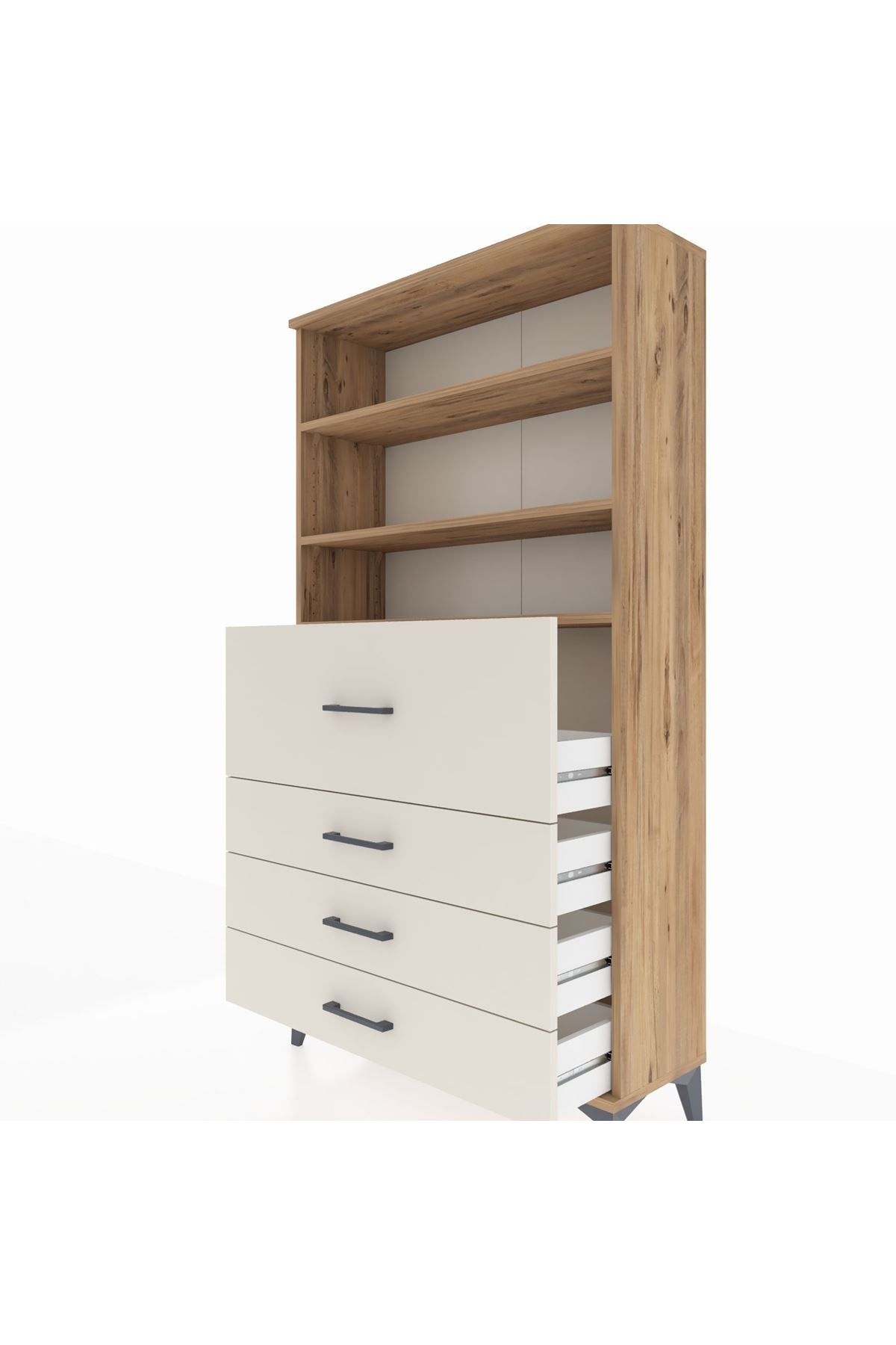 Arges Dolap 3 Raflı 4 Çekmeceli 88x30x163 Çam-Aytaşı