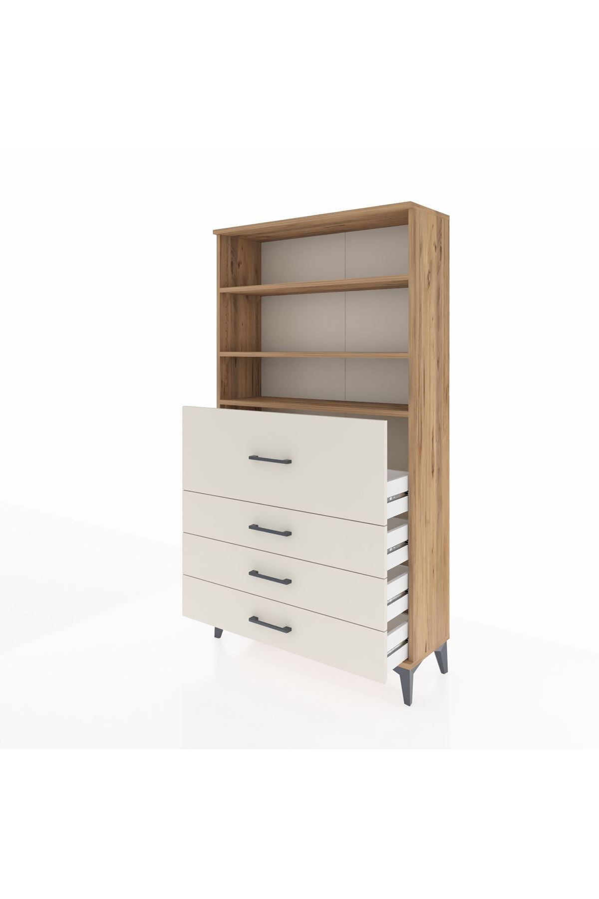 Arges Dolap 3 Raflı 4 Çekmeceli 88x30x163 Çam-Aytaşı