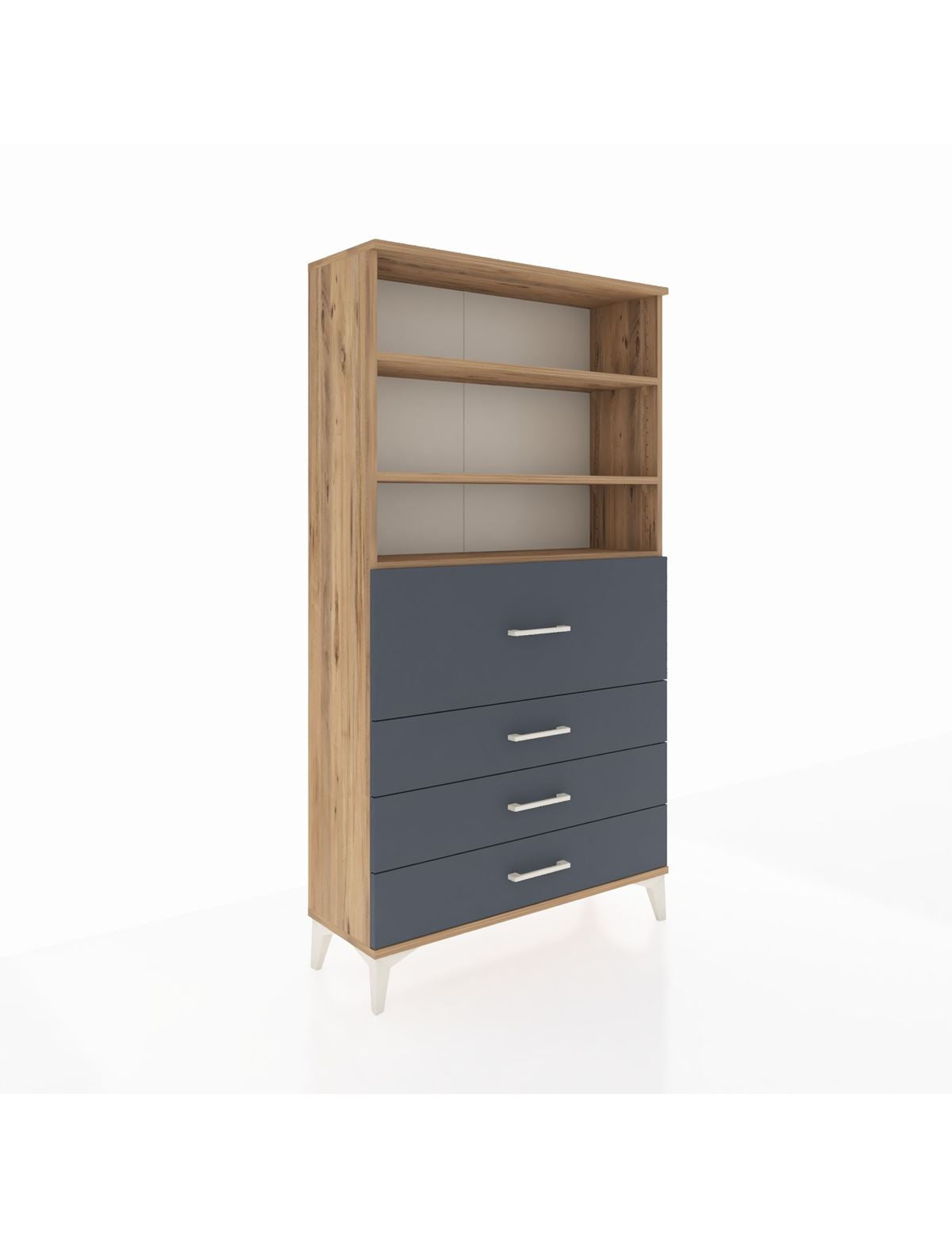 Arges Dolap 3 Raflı 4 Çekmeceli 88x30x163 Çam-Antrasit