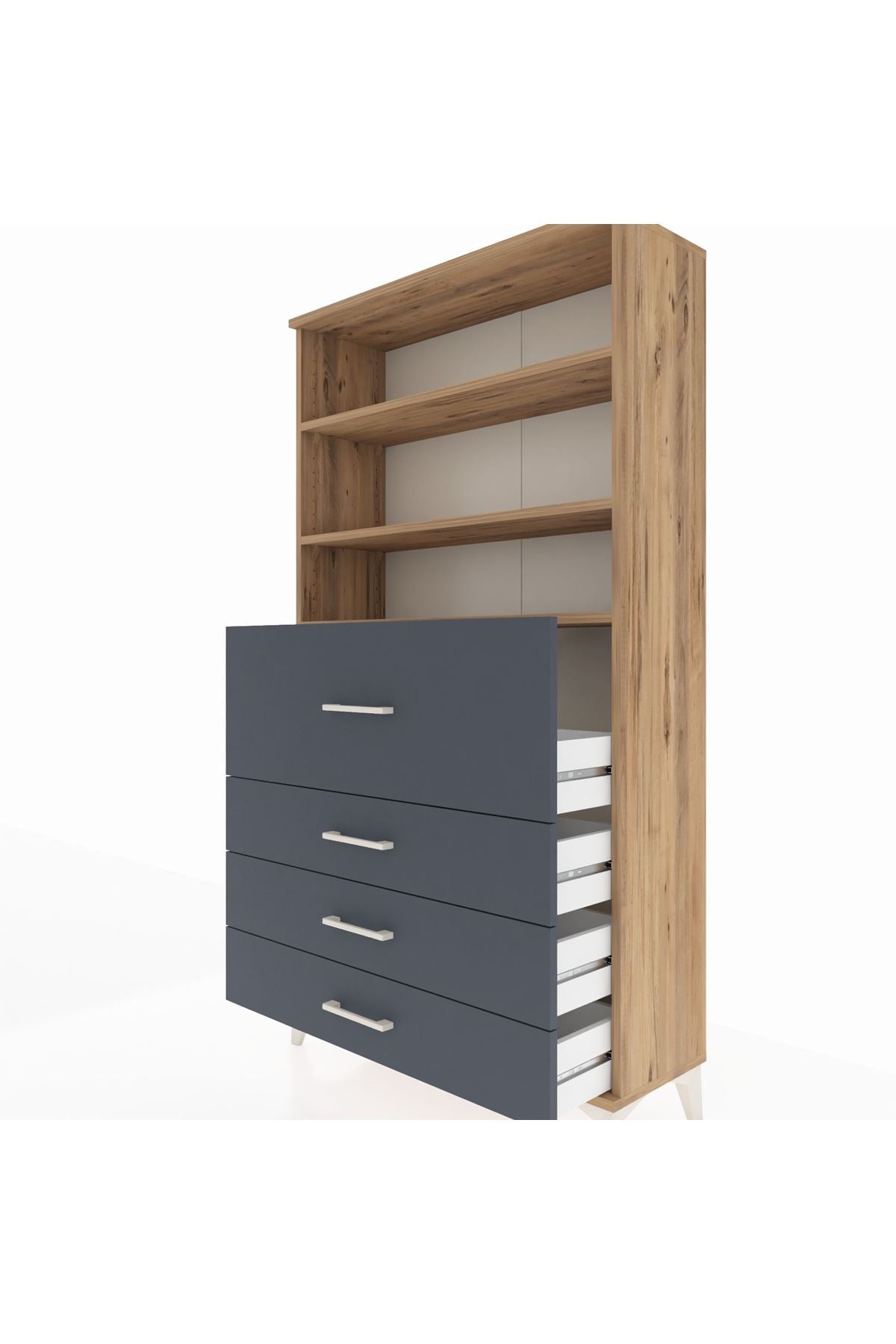 Arges Dolap 3 Raflı 4 Çekmeceli 88x30x163 Çam-Antrasit