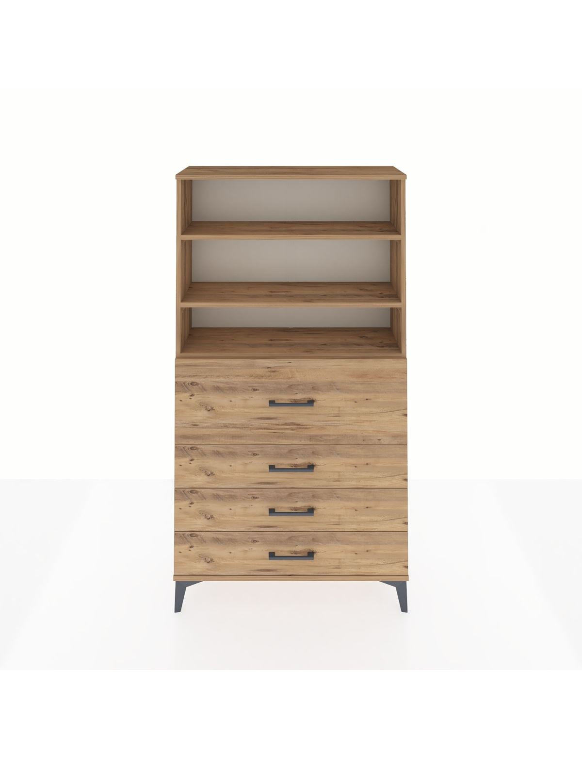 Arges Dolap 3 Raflı 4 Çekmeceli 88x30x163 Çam-Çam