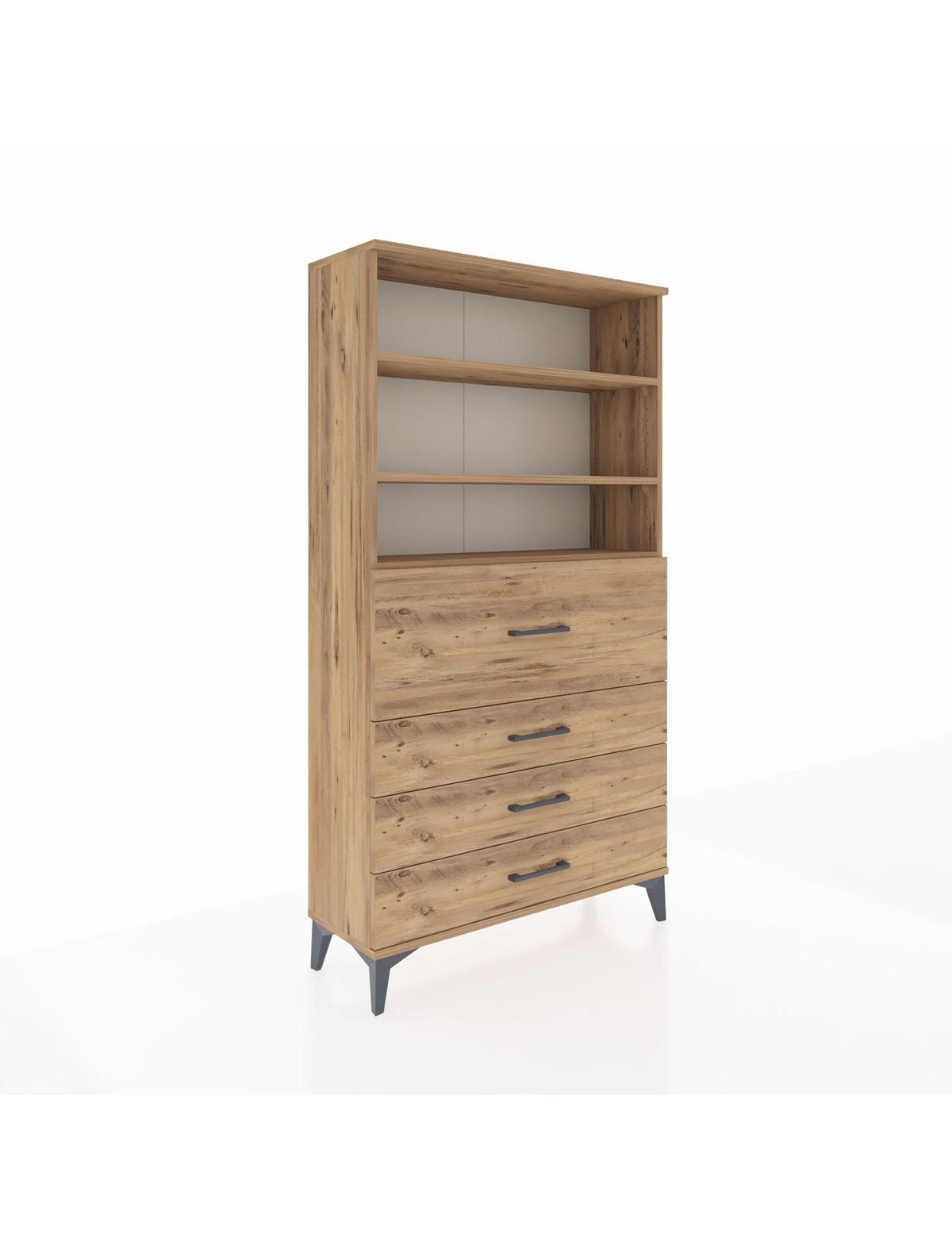 Arges Dolap 3 Raflı 4 Çekmeceli 88x30x163 Çam-Çam