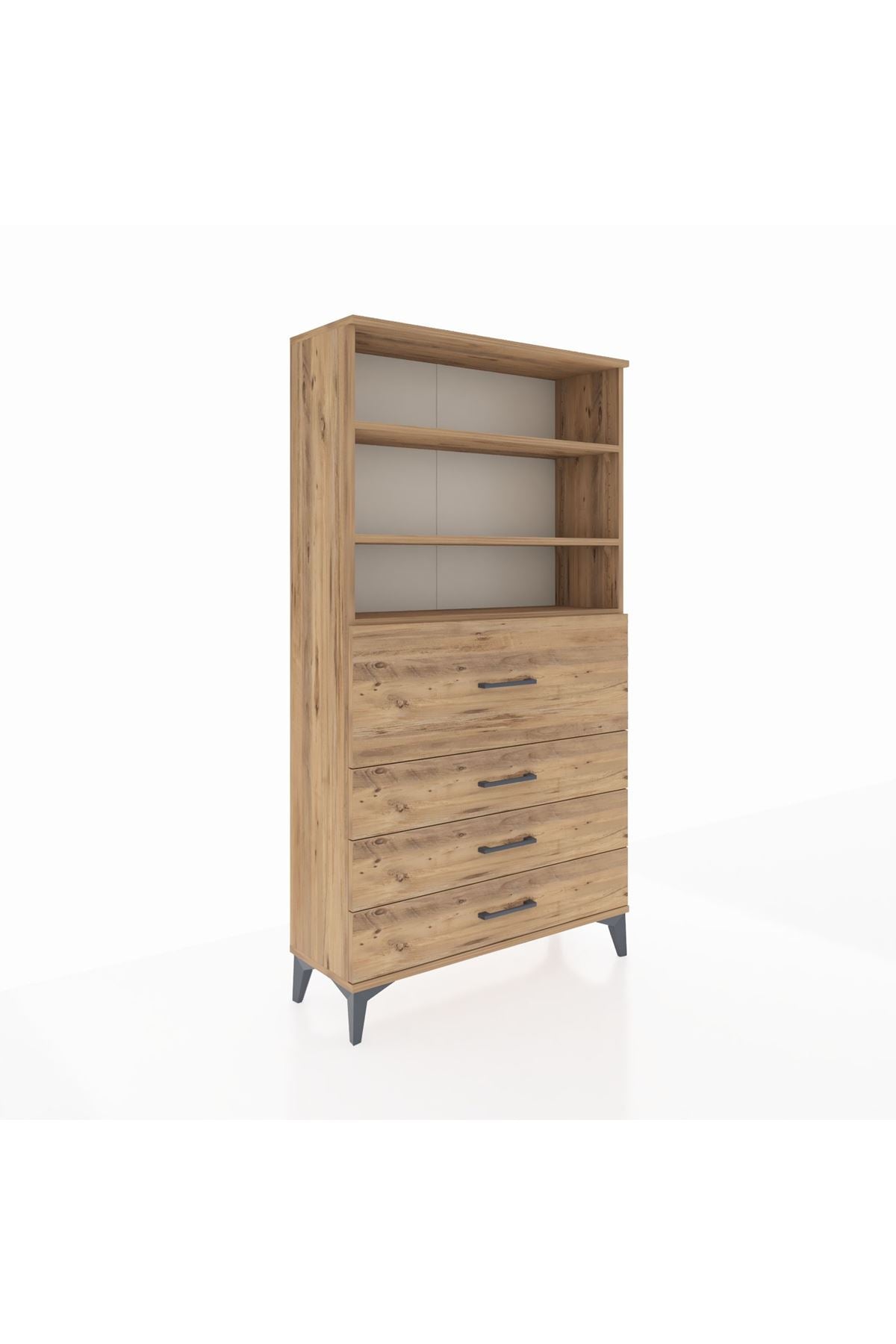 Arges Dolap 3 Raflı 4 Çekmeceli 88x30x163 Çam-Çam