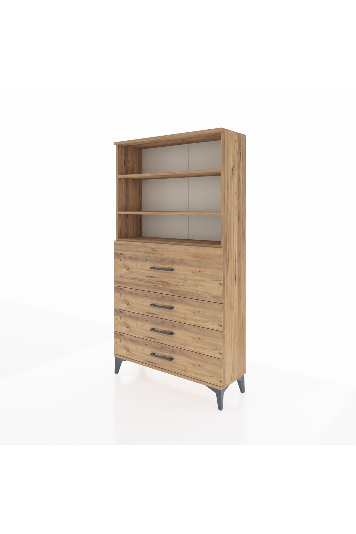 Arges Dolap 3 Raflı 4 Çekmeceli 88x30x163 Çam-Çam