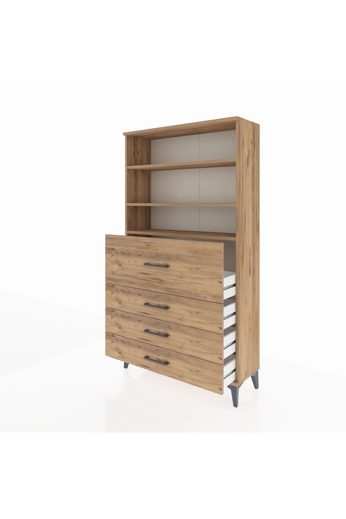 Arges Dolap 3 Raflı 4 Çekmeceli 88x30x163 Çam-Çam