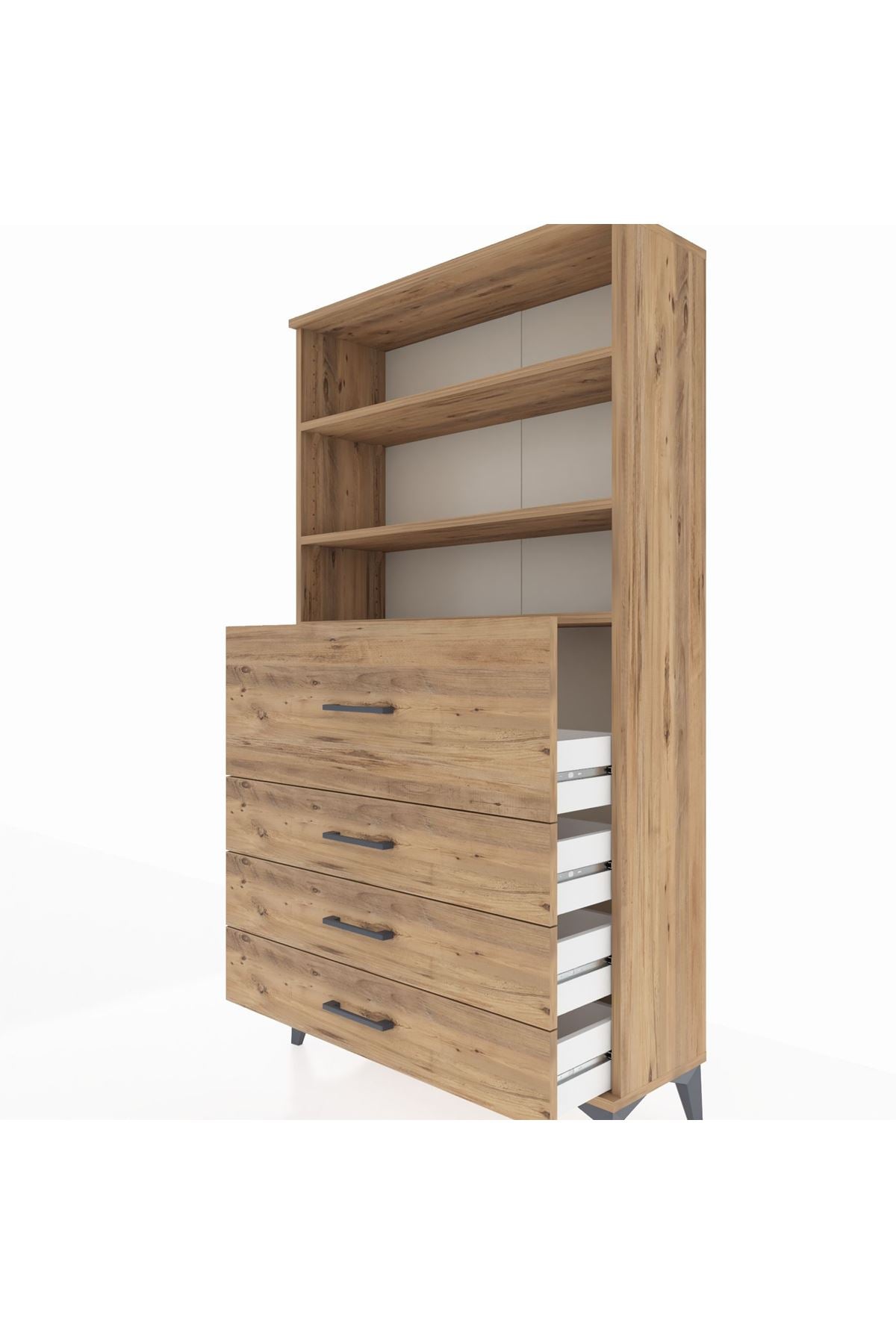 Arges Dolap 3 Raflı 4 Çekmeceli 88x30x163 Çam-Çam