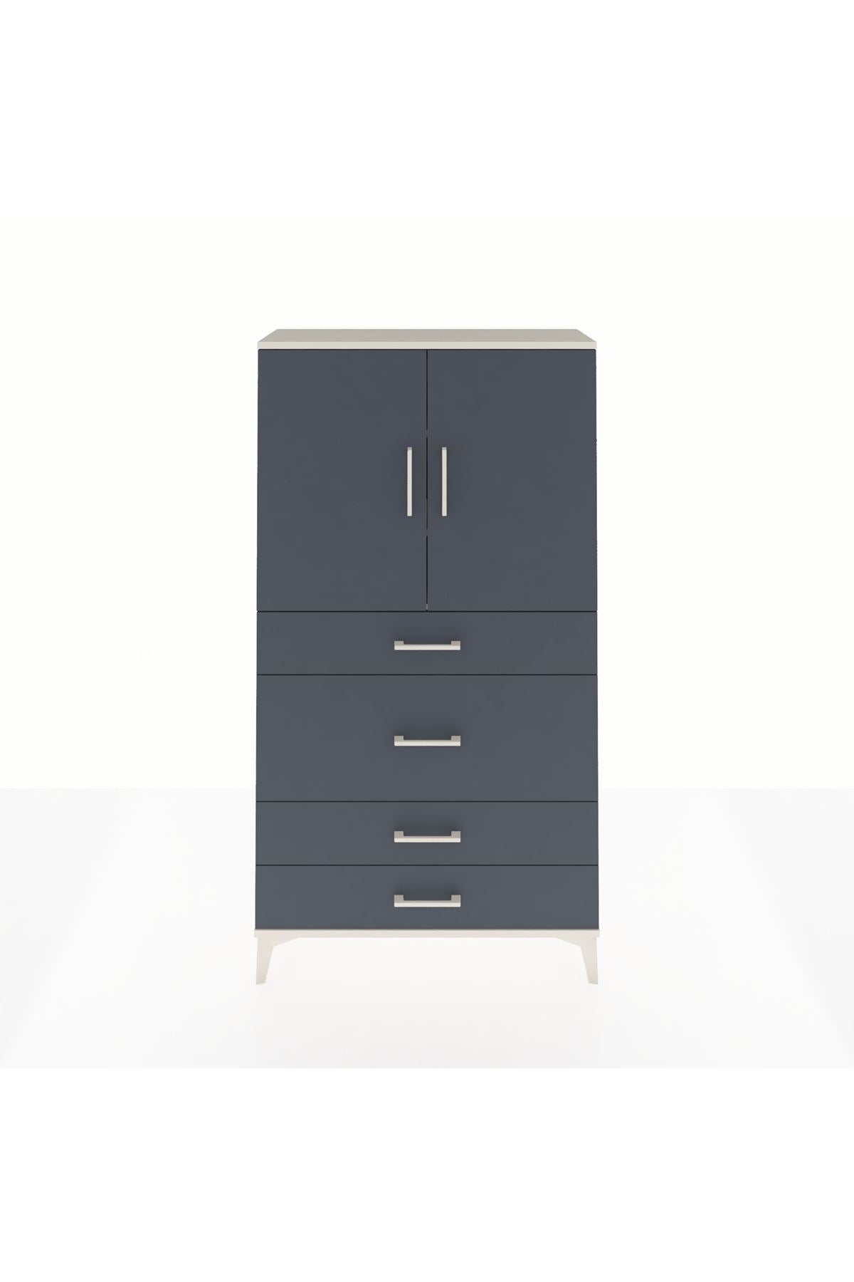 Arges Dolap 3 Raflı 4 Çekmeceli 2 Kapaklı 88x30x163 Aytaşı-Antrasit