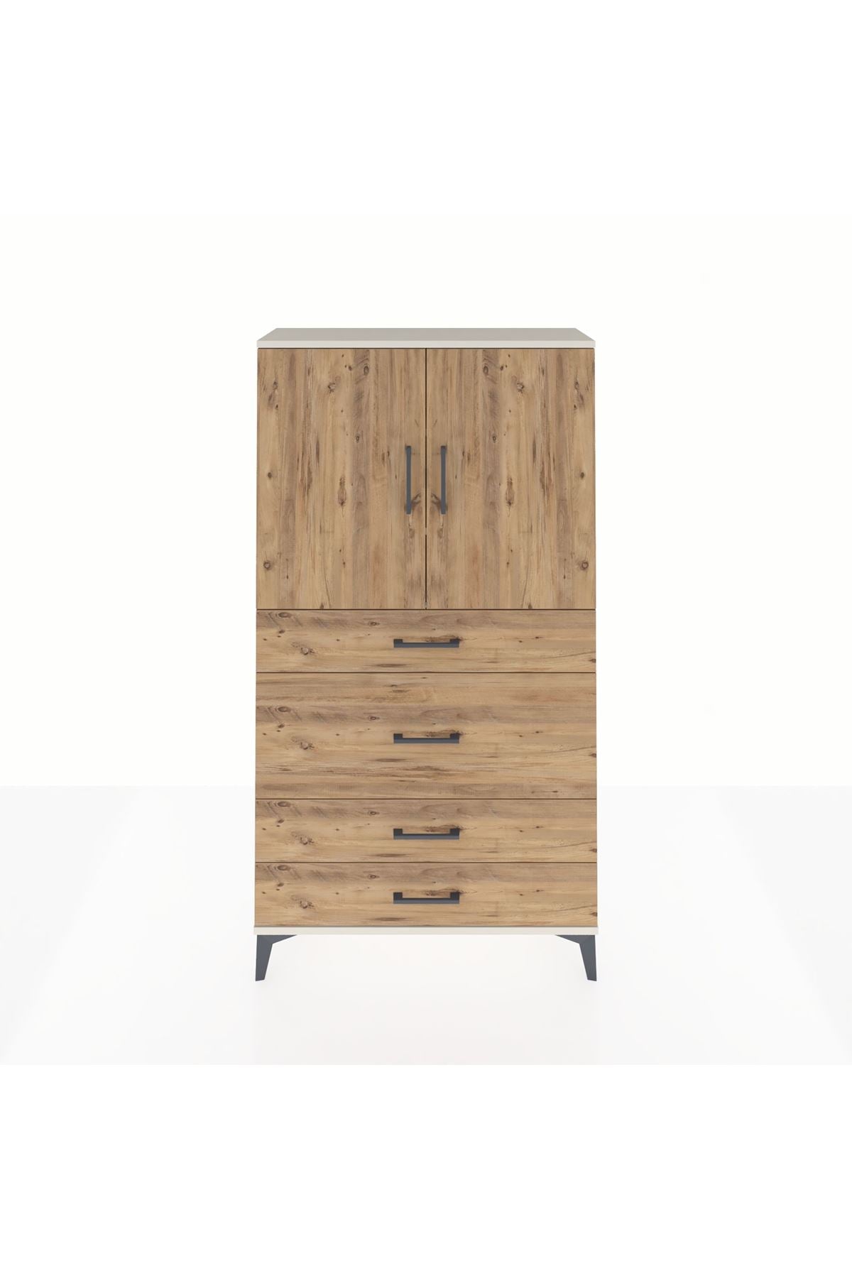 Arges Dolap 3 Raflı 4 Çekmeceli 2 Kapaklı 88x30x163 Aytaşı-Çam