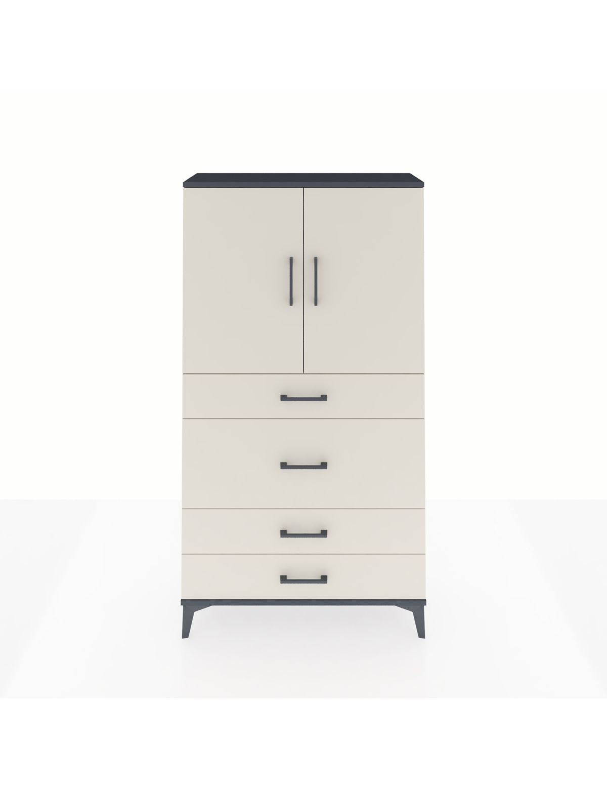 Arges Dolap 3 Raflı 4 Çekmeceli 2 Kapaklı 88x30x163 Antrasit-Aytaşı