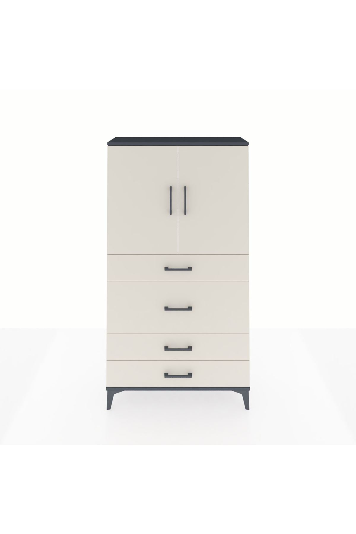 Arges Dolap 3 Raflı 4 Çekmeceli 2 Kapaklı 88x30x163 Antrasit-Aytaşı