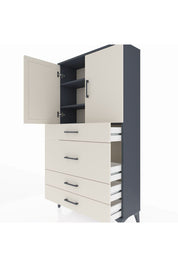 Arges Dolap 3 Raflı 4 Çekmeceli 2 Kapaklı 88x30x163 Antrasit-Aytaşı