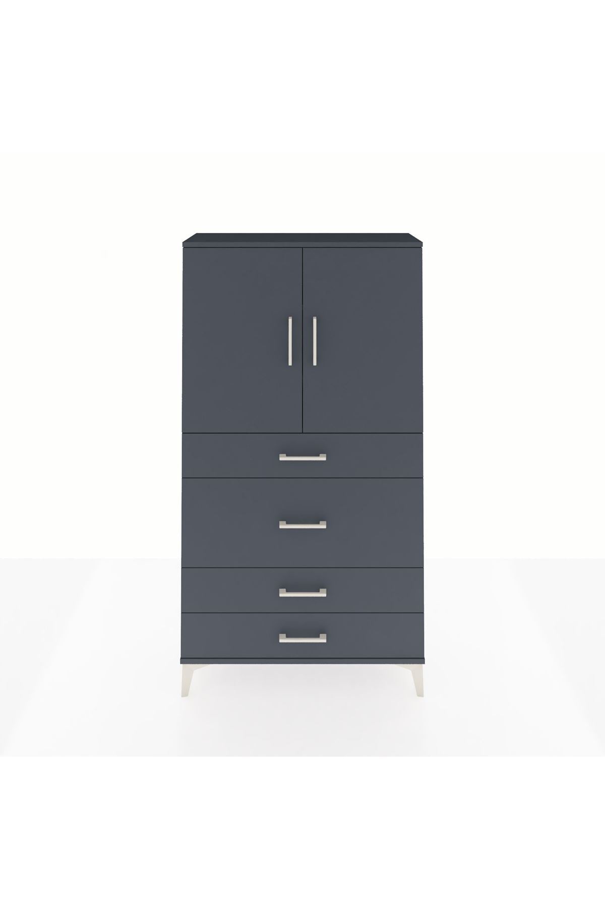 Arges Dolap 3 Raflı 4 Çekmeceli 2 Kapaklı 88x30x163 Antrasit-Antrasit