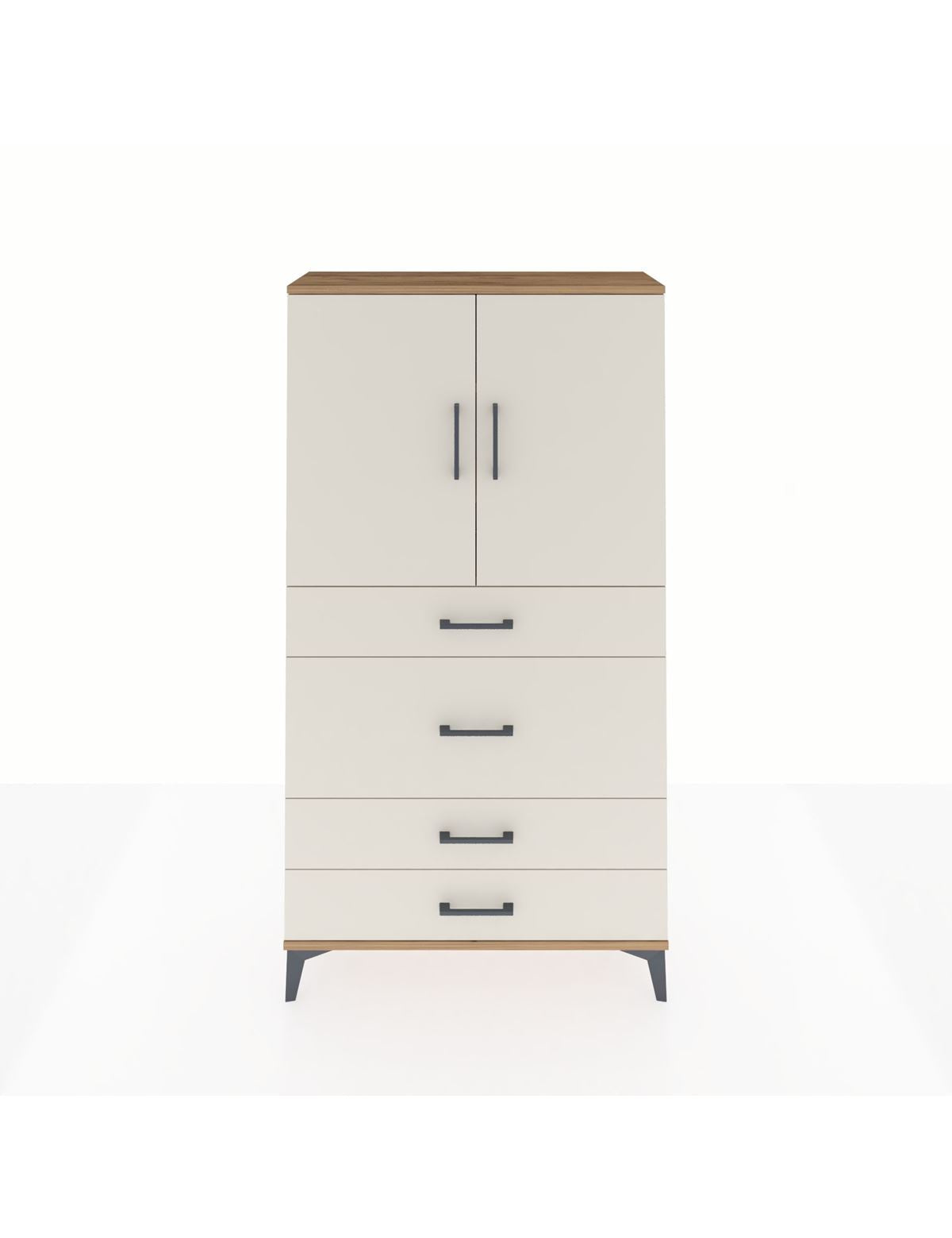 Arges Dolap 3 Raflı 4 Çekmeceli 2 Kapaklı 88x30x163 Çam-Aytaşı