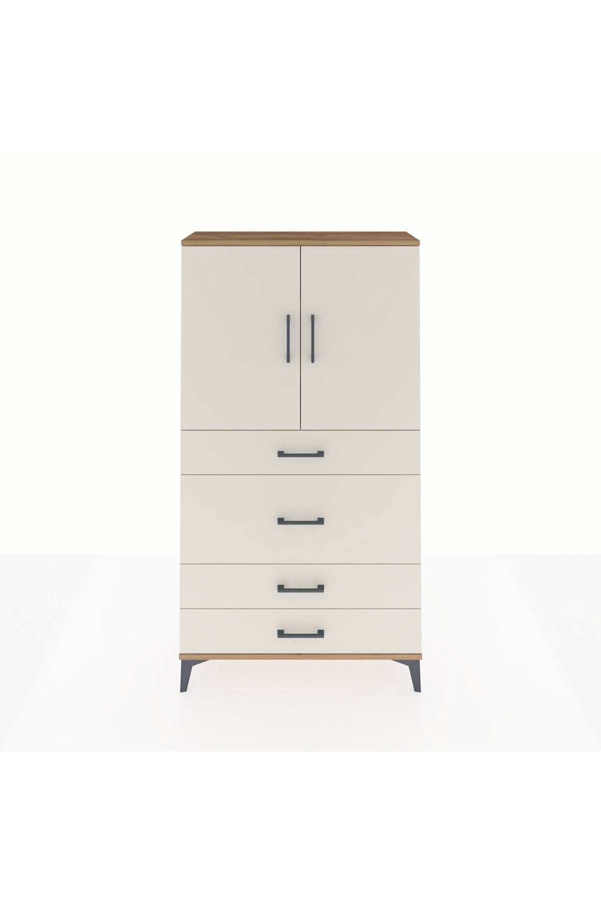 Arges Dolap 3 Raflı 4 Çekmeceli 2 Kapaklı 88x30x163 Çam-Aytaşı