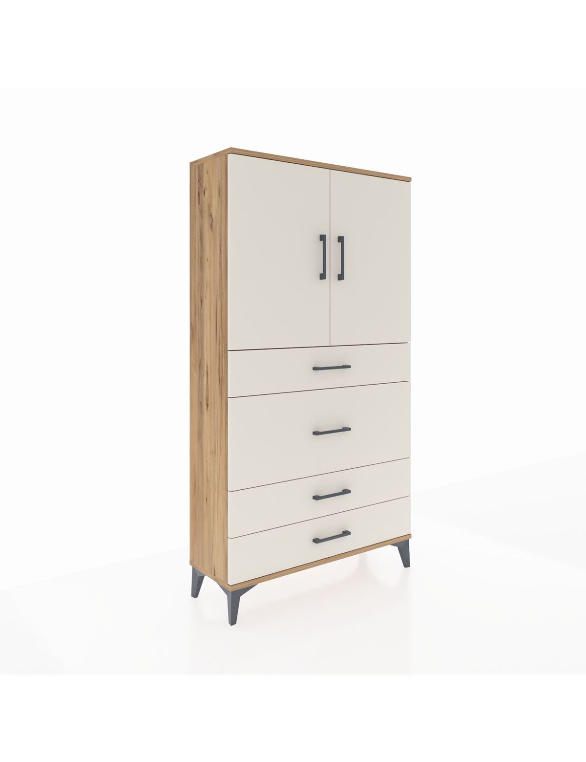 Arges Dolap 3 Raflı 4 Çekmeceli 2 Kapaklı 88x30x163 Çam-Aytaşı