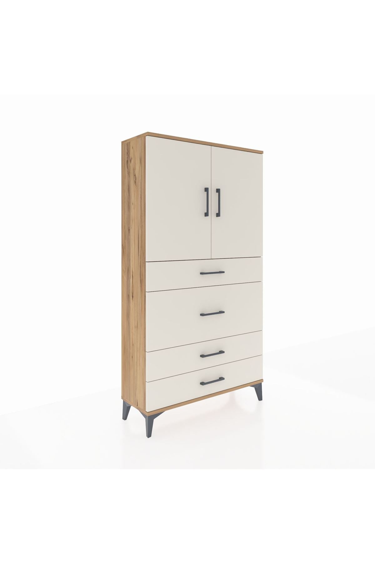 Arges Dolap 3 Raflı 4 Çekmeceli 2 Kapaklı 88x30x163 Çam-Aytaşı