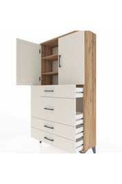 Arges Dolap 3 Raflı 4 Çekmeceli 2 Kapaklı 88x30x163 Çam-Aytaşı