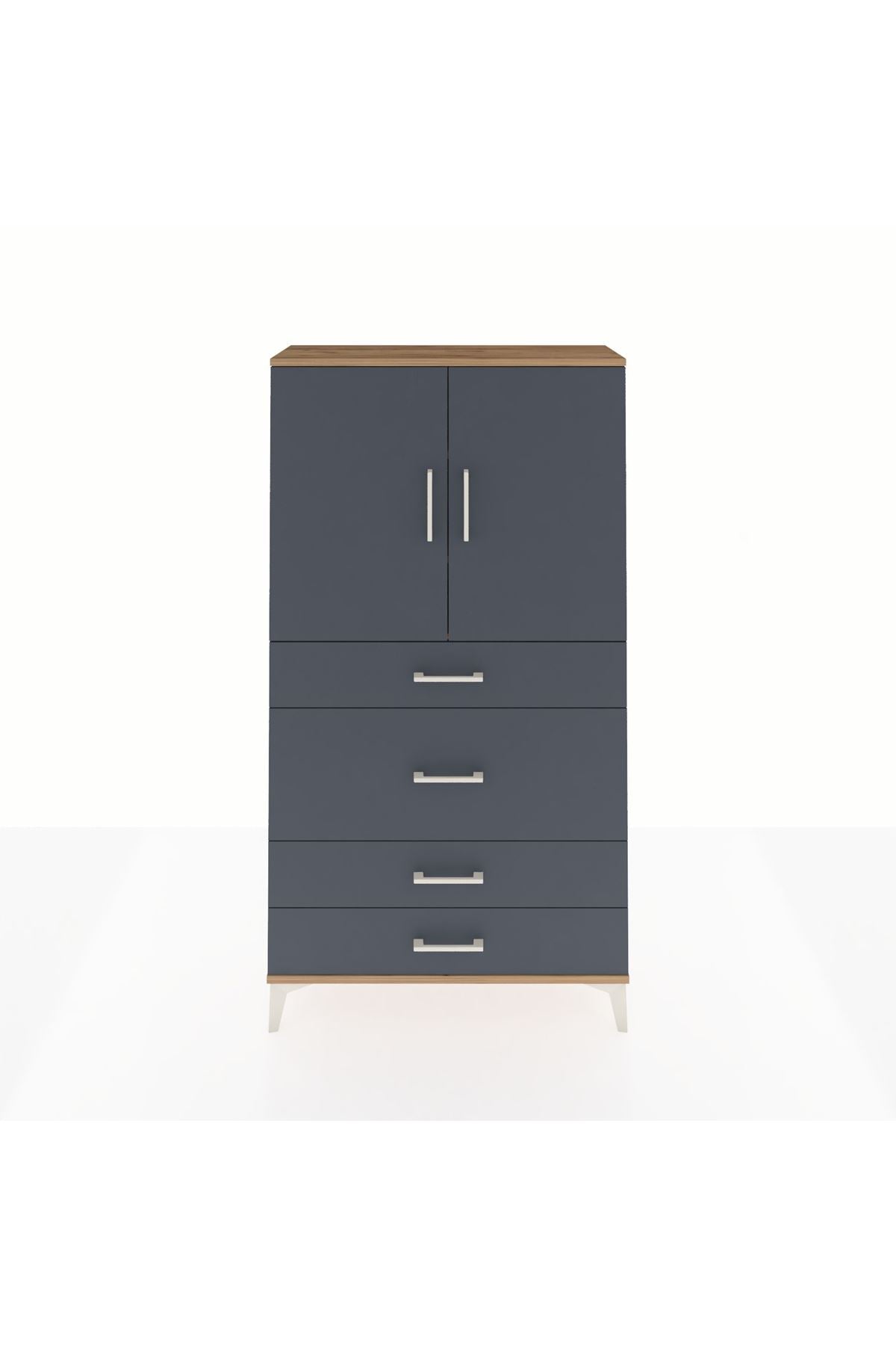 Arges Dolap 3 Raflı 4 Çekmeceli 2 Kapaklı 88x30x163 Çam-Antrasit