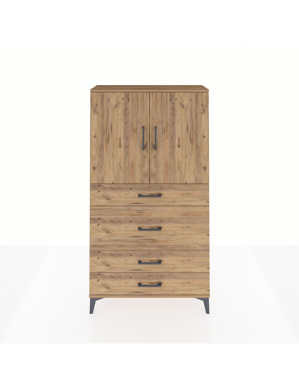 Arges Dolap 3 Raflı 4 Çekmeceli 2 Kapaklı 88x30x163 Çam-Çam