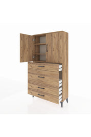 Arges Dolap 3 Raflı 4 Çekmeceli 2 Kapaklı 88x30x163 Çam-Çam