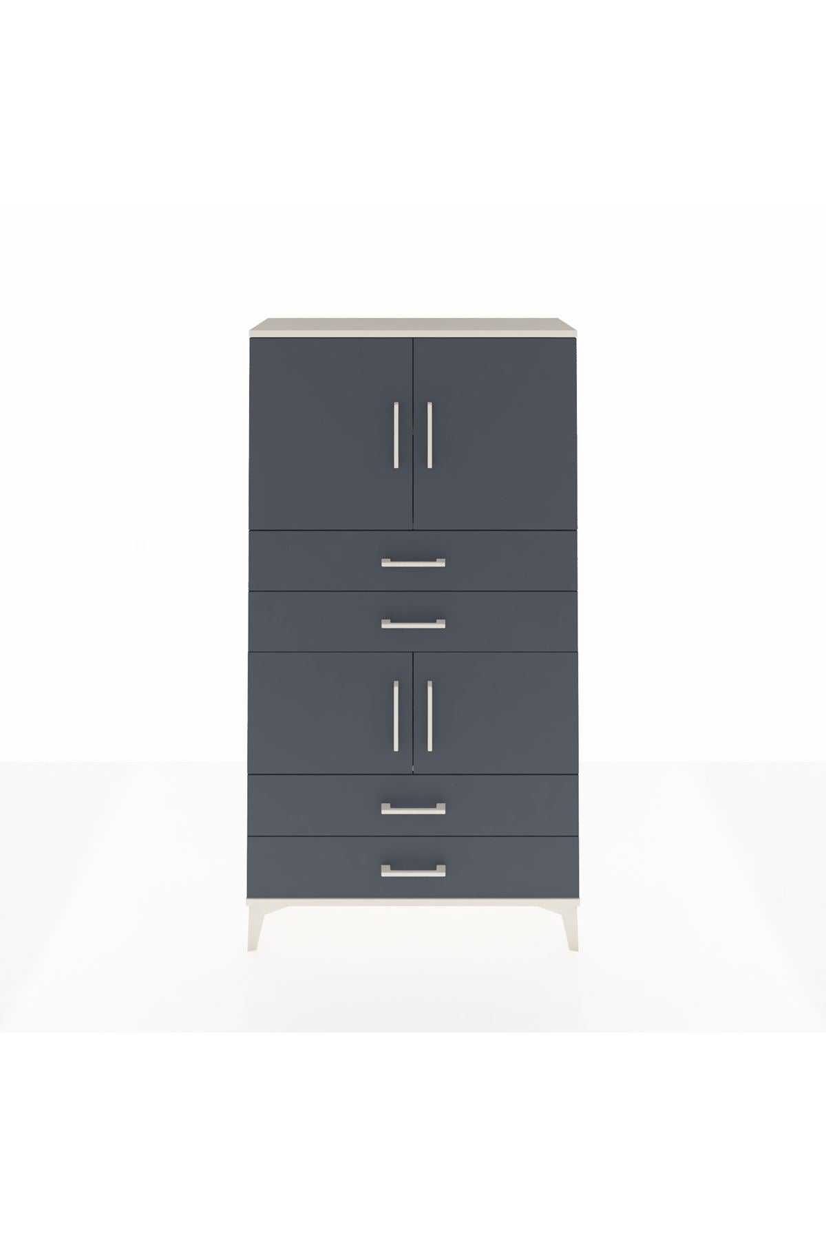 Arges Dolap 3 Raflı 4 Çekmeceli 4 Kapaklı 88x30x163 Aytaşı-Antrasit