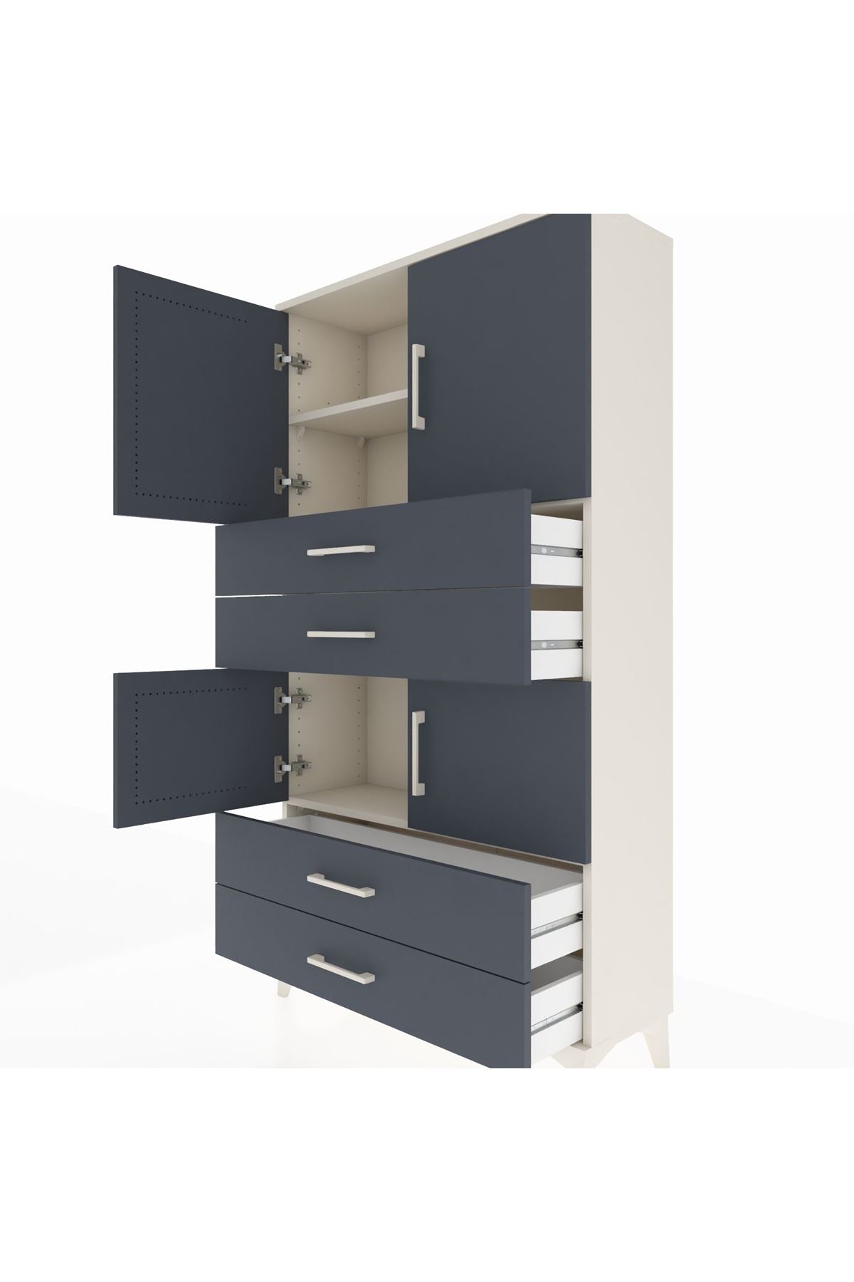 Arges Dolap 3 Raflı 4 Çekmeceli 4 Kapaklı 88x30x163 Aytaşı-Antrasit