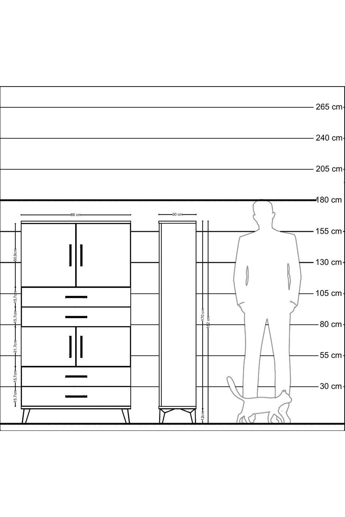 Arges Dolap 3 Raflı 4 Çekmeceli 4 Kapaklı 88x30x163 Aytaşı-Antrasit