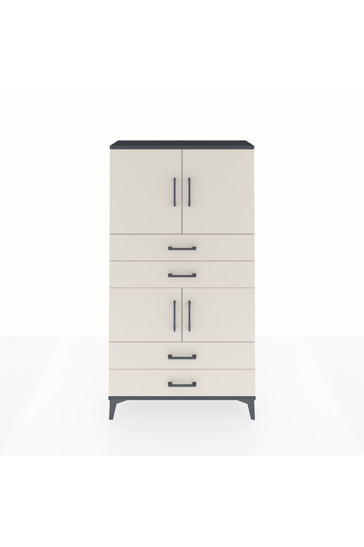 Arges Dolap 3 Raflı 4 Çekmeceli 4 Kapaklı 88x30x163 Antrasit-Aytaşı