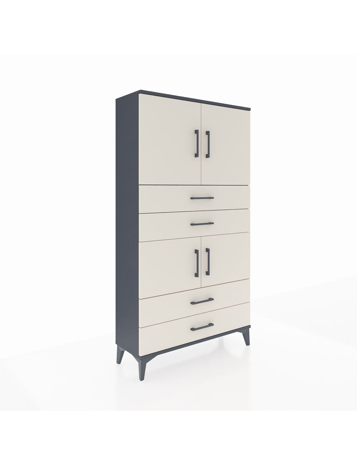 Arges Dolap 3 Raflı 4 Çekmeceli 4 Kapaklı 88x30x163 Antrasit-Aytaşı