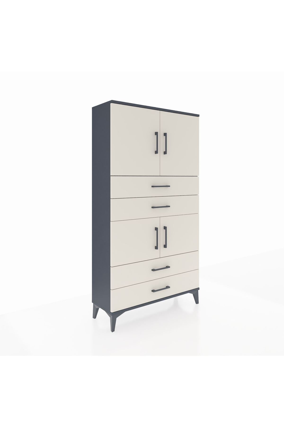 Arges Dolap 3 Raflı 4 Çekmeceli 4 Kapaklı 88x30x163 Antrasit-Aytaşı