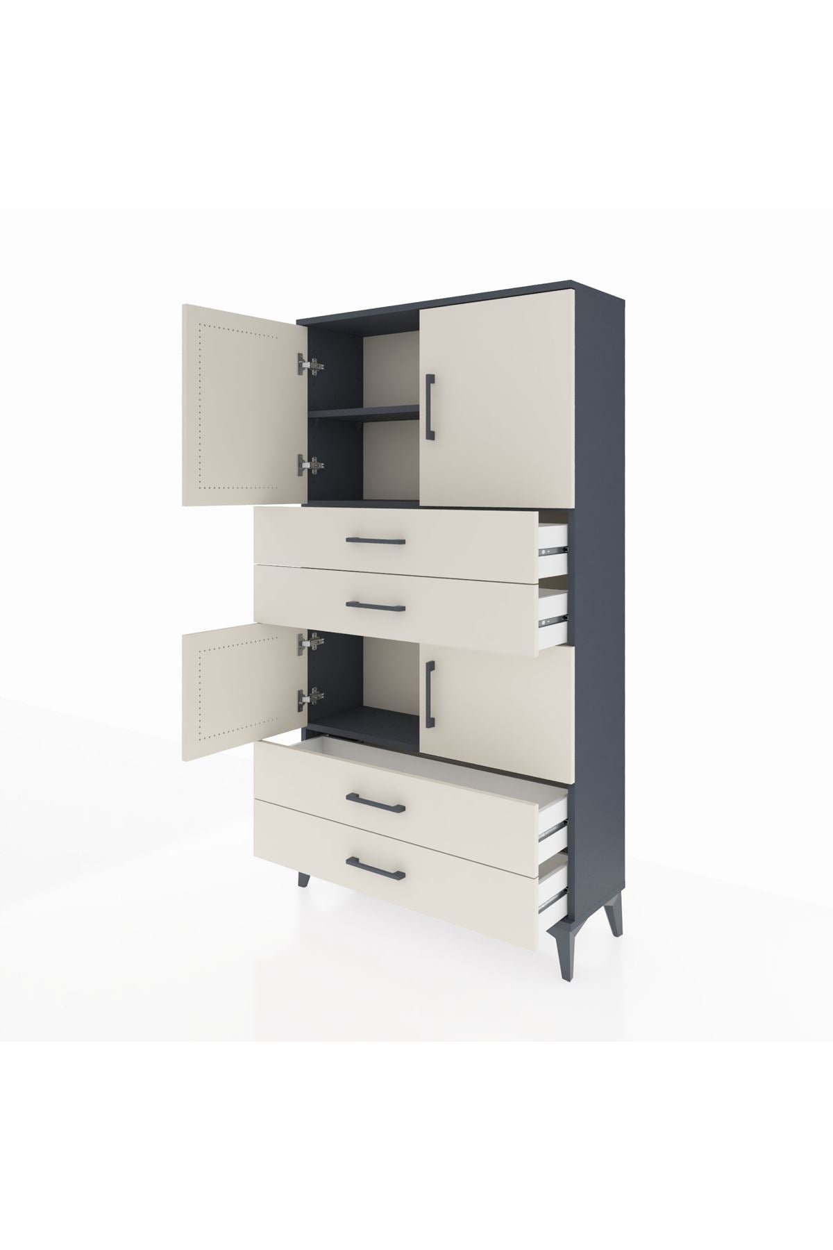 Arges Dolap 3 Raflı 4 Çekmeceli 4 Kapaklı 88x30x163 Antrasit-Aytaşı