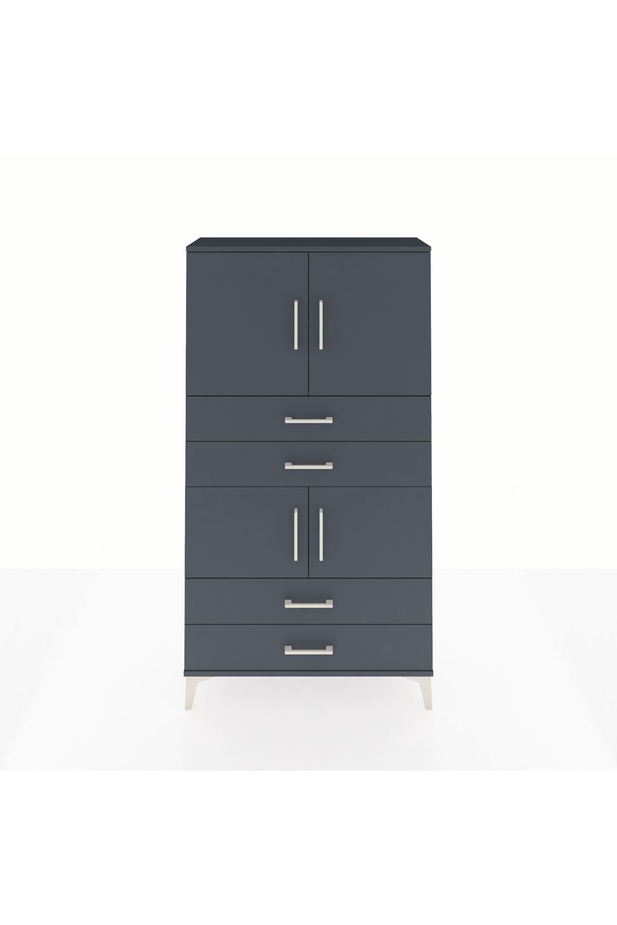 Arges Dolap 3 Raflı 4 Çekmeceli 4 Kapaklı 88x30x163 Antrasit-Antrasit