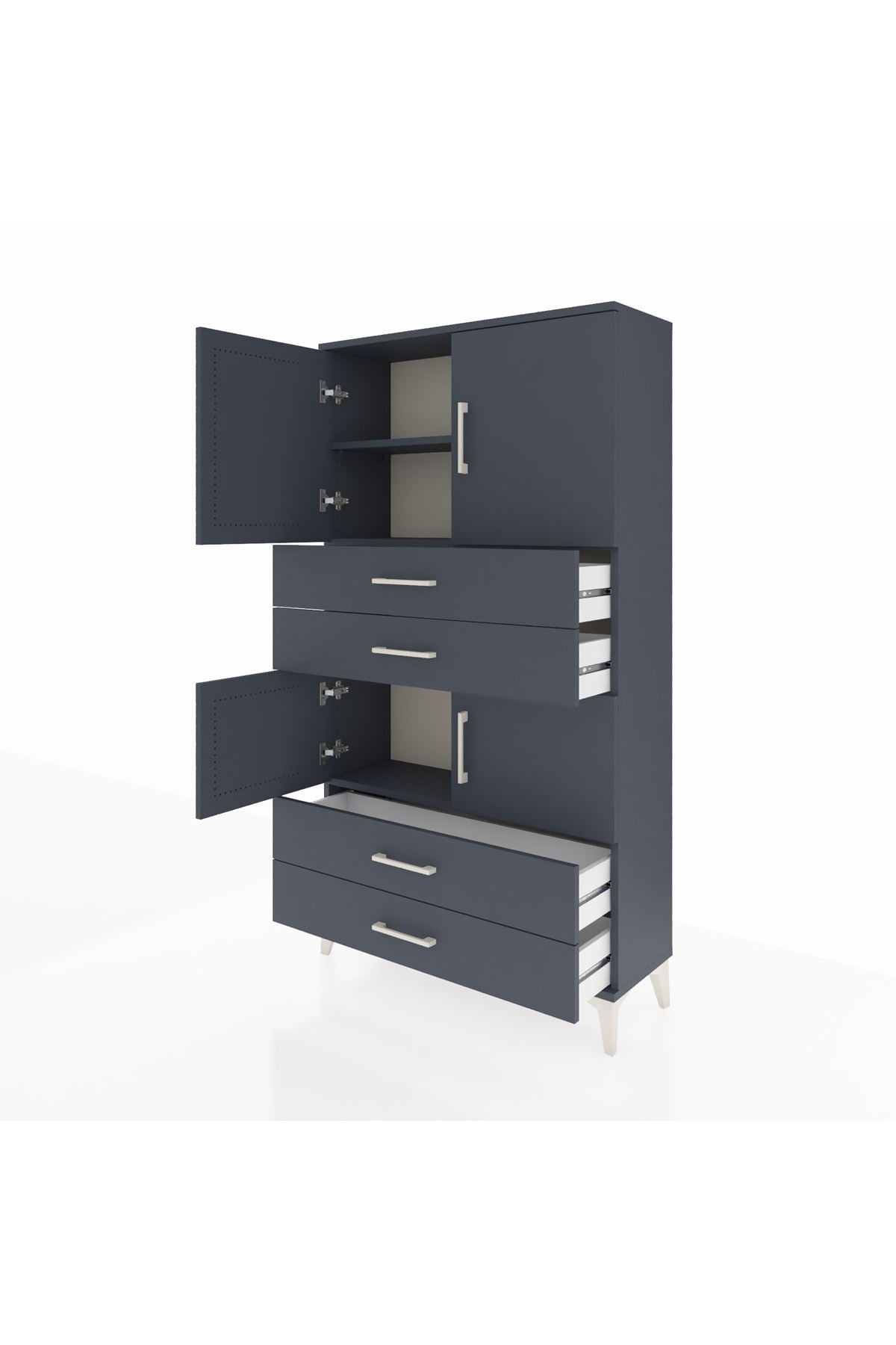 Arges Dolap 3 Raflı 4 Çekmeceli 4 Kapaklı 88x30x163 Antrasit-Antrasit