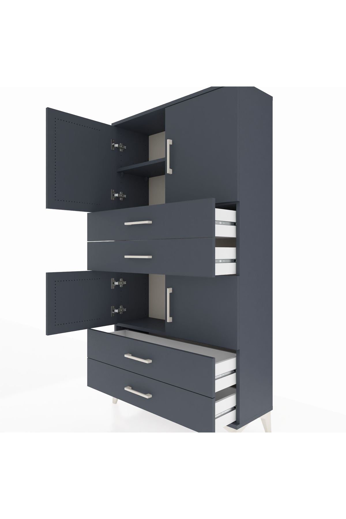 Arges Dolap 3 Raflı 4 Çekmeceli 4 Kapaklı 88x30x163 Antrasit-Antrasit