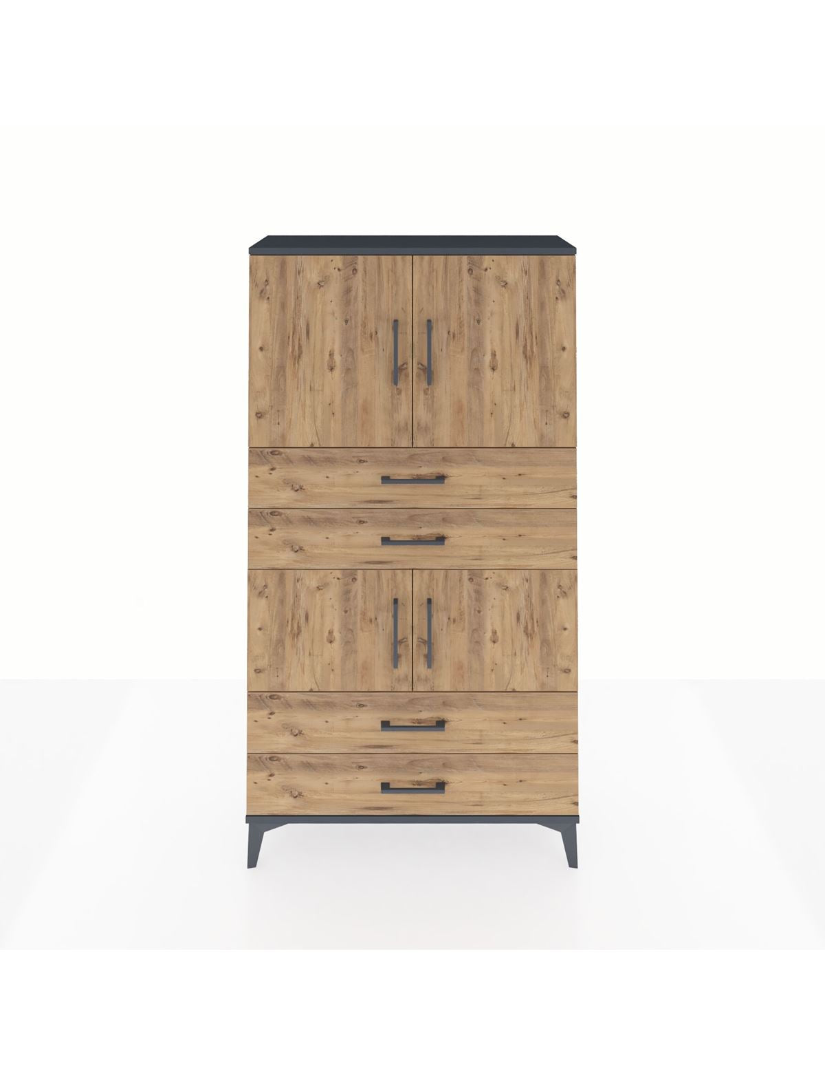 Arges Dolap 3 Raflı 4 Çekmeceli 4 Kapaklı 88x30x163 Antrasit-Çam