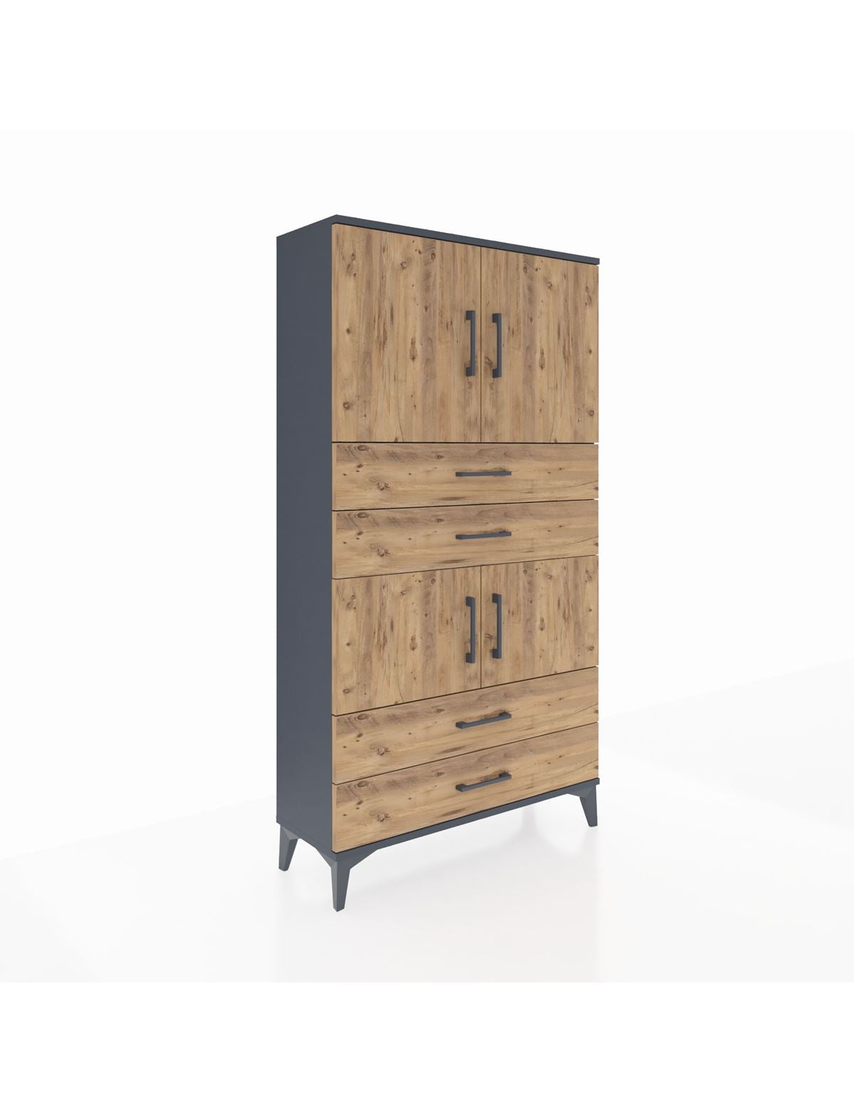 Arges Dolap 3 Raflı 4 Çekmeceli 4 Kapaklı 88x30x163 Antrasit-Çam