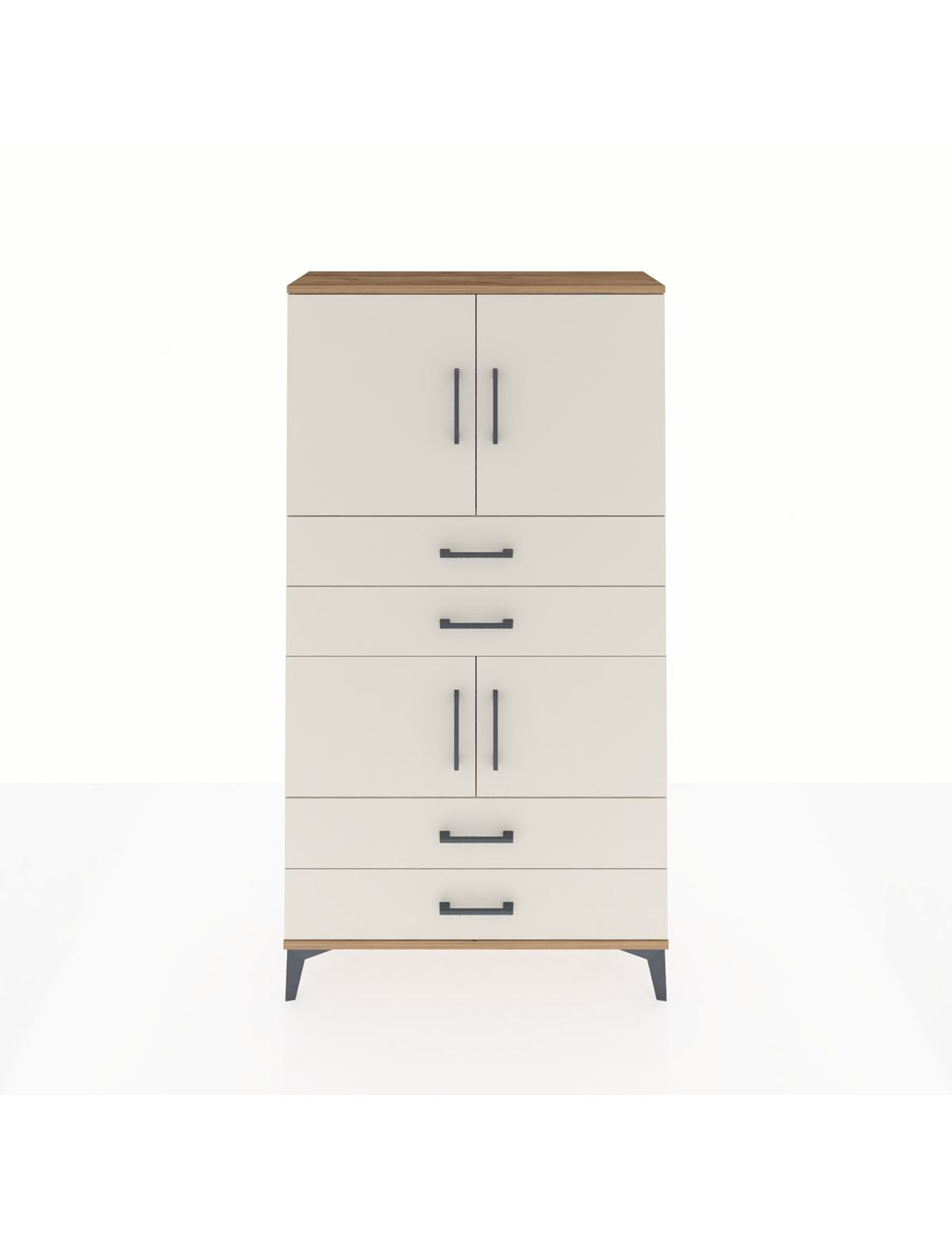 Arges Dolap 3 Raflı 4 Çekmeceli 4 Kapaklı 88x30x163 Çam-Aytaşı