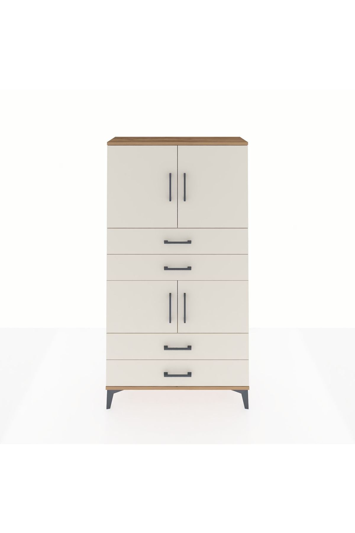 Arges Dolap 3 Raflı 4 Çekmeceli 4 Kapaklı 88x30x163 Çam-Aytaşı