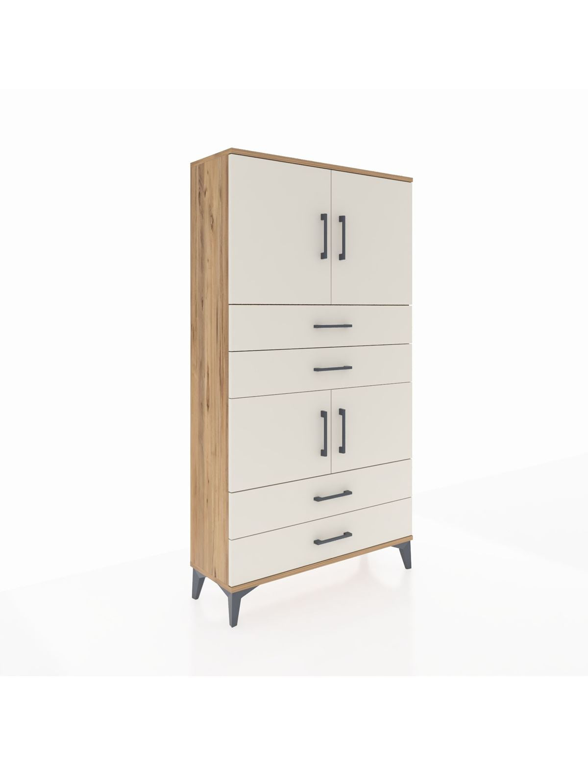 Arges Dolap 3 Raflı 4 Çekmeceli 4 Kapaklı 88x30x163 Çam-Aytaşı