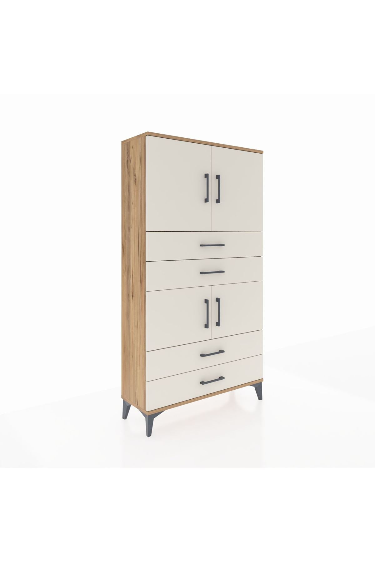 Arges Dolap 3 Raflı 4 Çekmeceli 4 Kapaklı 88x30x163 Çam-Aytaşı